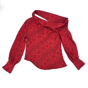 Simkhai NWT Alice One Shoulder Satin Top in Carmine Python Print, Small